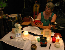 Patricia Elizabeth 
demonstrating a reading from the American Book of the Dead